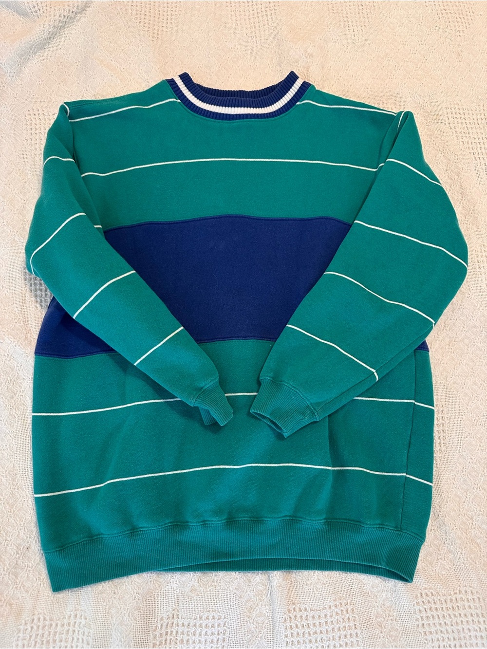 Women’s Crewneck Stripe Sweater - Teal & Blue Colorblock